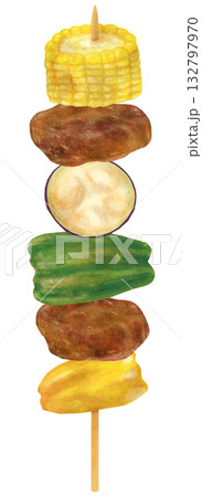 バーベキュー の串 パプリカ、ピーマン、なす、トウモロコシ 132797970