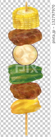 バーベキュー の串 パプリカ、ピーマン、なす、トウモロコシ 132797970