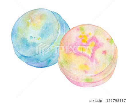 水彩イラスト　手描きイラスト　カラフルなバスボムセット 132798117