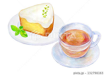水彩イラスト 手描きイラスト レモンケーキと紅茶のセット 喫茶店メニュー 水彩イラスト 手描きイラスト レモンケーキと紅茶のセット 喫茶店メニュー 132798163