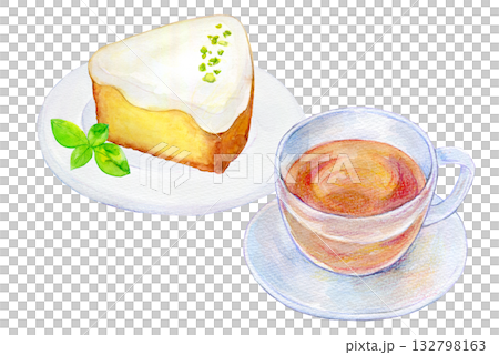 水彩イラスト 手描きイラスト レモンケーキと紅茶のセット 喫茶店メニュー 水彩イラスト 手描きイラスト レモンケーキと紅茶のセット 喫茶店メニュー 132798163