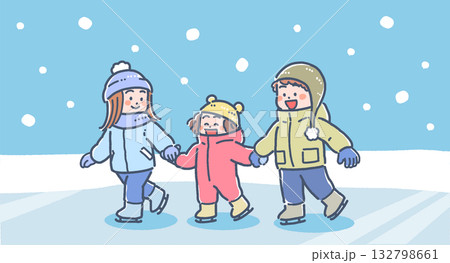 冬にアイススケートをする男の子と女の子のイラスト 冬にアイススケートをする男の子と女の子のイラスト 132798661
