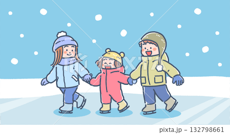 冬にアイススケートをする男の子と女の子のイラスト 冬にアイススケートをする男の子と女の子のイラスト 132798661