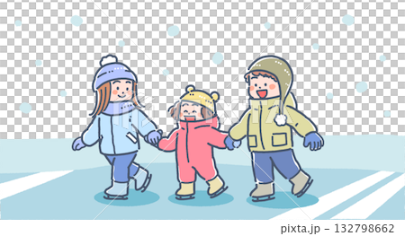 冬季滑冰的男孩和女孩插圖 冬季滑冰的男孩和女孩插圖 132798662