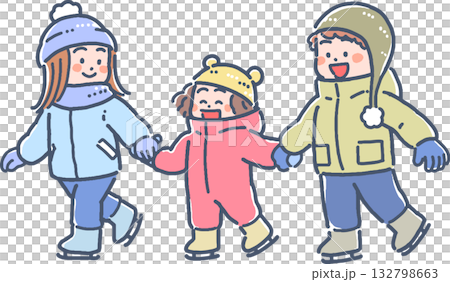 Illustration of a boy and girl ice skating in winter 132798663