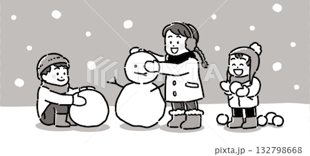 Monotone illustration of children playing in the snow 132798668