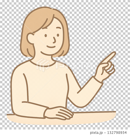 指を差して説明する女性のイラスト、 案内やプレゼンを行う女性のビジネスシーン、 丁寧に説明する女性の 132798934