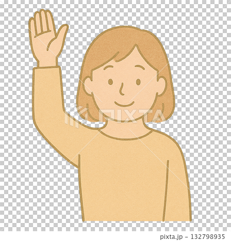 插圖描繪了一位女士舉手提問，以及一位面帶燦爛笑容、積極表達自己觀點的女士在商務場合講話的場景。 132798935