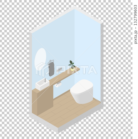 手洗いキャビネット付きトイレのおしゃれな内装イラスト 132799603