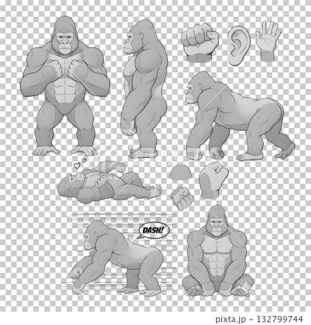 Set of gorilla character. illustration design. Set of gorilla character. illustration design. 132799744