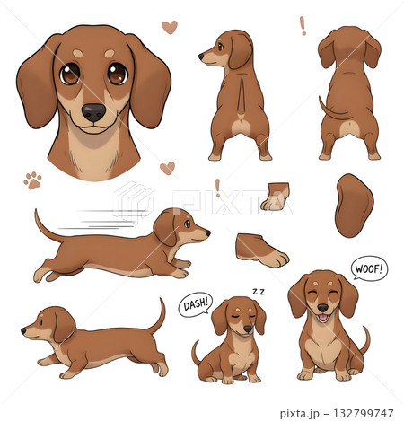 Set of dachshund dog character. illustration design. 132799747