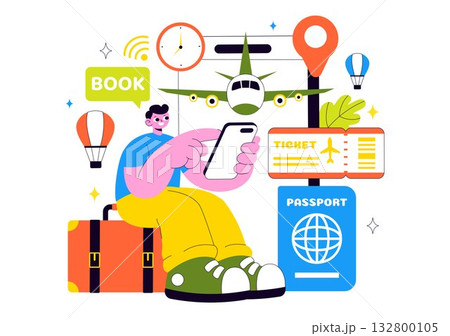 Online Ticket Travel Vector Illustration Through a Transportation and Journey Provider App for Booking in a Flat Cartoon Background Design Online Ticket Travel Vector Illustration Through a Transportation and Journey Provider App for Booking in a Flat Cartoon Background Design 132800105