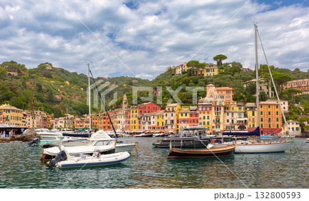 Harbor with boats in Portofino Italy 132800593