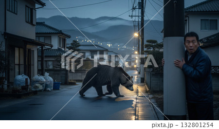 夜に市街地に熊が出現!　驚く住民 132801254
