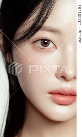 きめ細やかな肌が自慢のアジア人女性の顔アップ 132801261