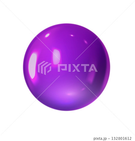 Realistic 3D purple glass ball with glares and highlights, vector volume glossy sphere, spherical figure shape, bubble Realistic 3D purple glass ball with glares and highlights, vector volume glossy sphere, spherical figure shape, bubble 132801612