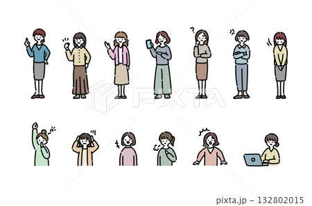 手描きイラスト:いろんな表情の女性 手描きイラスト:いろんな表情の女性 132802015