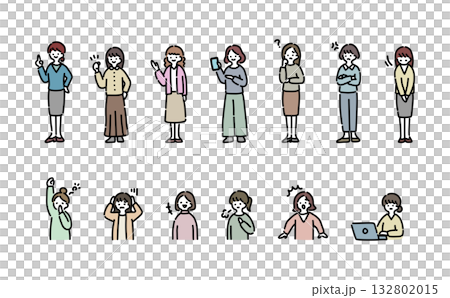 手描きイラスト:いろんな表情の女性 手描きイラスト:いろんな表情の女性 132802015