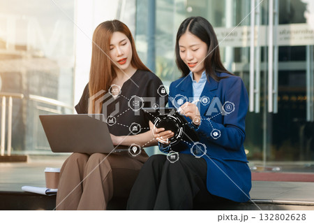 Working team meeting concept, business using laptop and smart phone and digital tablet computer with digital marketing media Working team meeting concept, business using laptop and smart phone and digital tablet computer with digital marketing media 132802628
