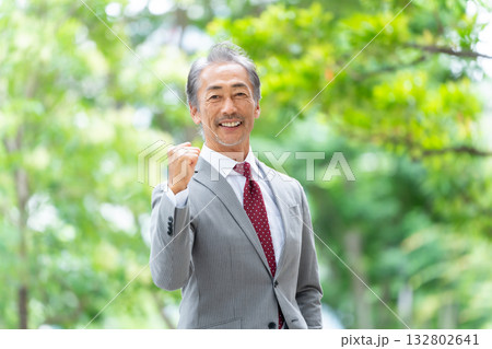 ビジネス　シニア男性　ガッツポーズ 132802641