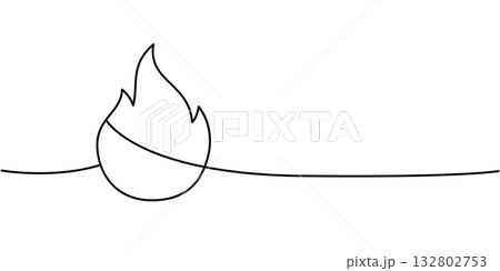 Simple fire flame outline illustration. Minimal line art flame on string garland for digital craft decoration 132802753