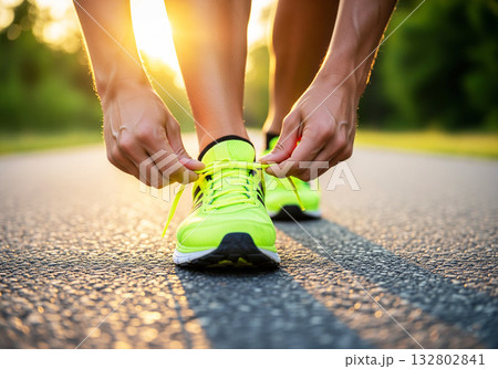 Close up tying running shoes background 132802841
