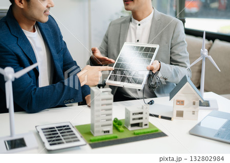 ESG concept of environmental, Green ethical business preserving resources, reducing CO2, Business person team working on laptop virtual smartphone ESG concept of environmental, Green ethical business preserving resources, reducing CO2, Business person team working on laptop virtual smartphone 132802984