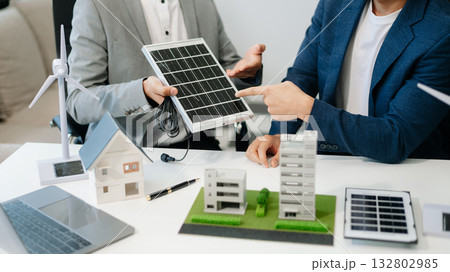 ESG concept of environmental, Green ethical business preserving resources, reducing CO2, Business person team working on laptop virtual smartphone ESG concept of environmental, Green ethical business preserving resources, reducing CO2, Business person team working on laptop virtual smartphone 132802985