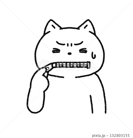 お口にチャックする猫・黙る　線画 132803155