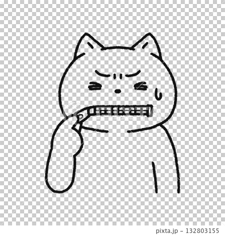 お口にチャックする猫・黙る　線画 132803155