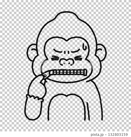 閉著嘴的大猩猩，無聲的線條畫 132803159