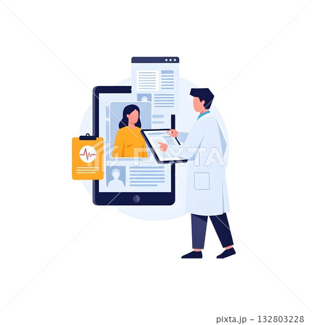 Doctor Accessing Records Telemedicine Call Doctor Accessing Records Telemedicine Call 132803228