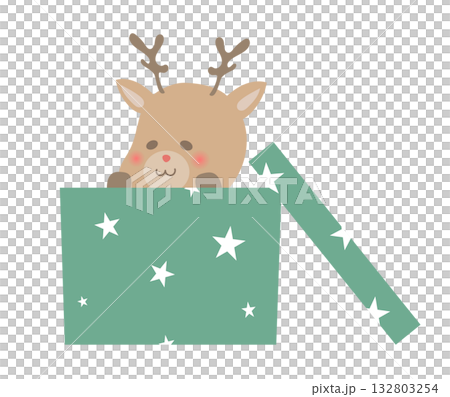 プレザントの箱から顔を出すトナカイ プレザントの箱から顔を出すトナカイ 132803254