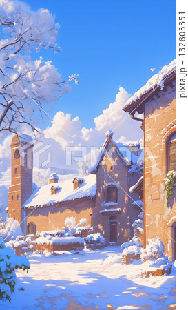 雪に埋もれた西洋の古い家、アニメ風 雪に埋もれた西洋の古い家、アニメ風 132803351