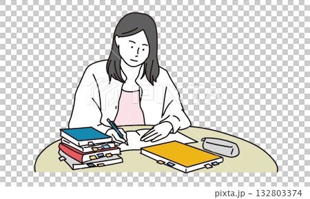 Illustration material of a student studying with a pile of reference books Illustration material of a student studying with a pile of reference books 132803374