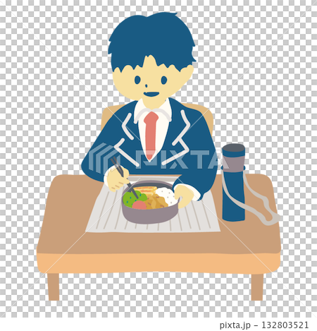 Boys in uniform eating lunch 132803521