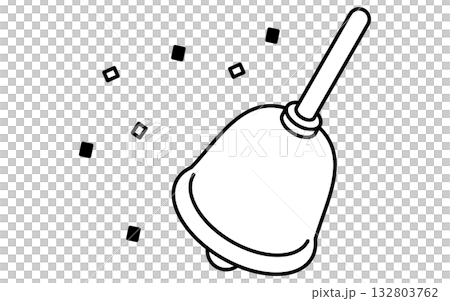 活動圖標，簡潔的等距插圖，描繪了歡快的鈴鐺和彩帶，黑白風格。 132803762