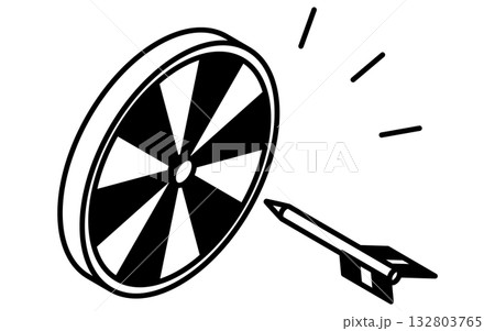 イベントアイコン、ルーレットダーツのシンプルなシンプルなアイソメトリックイラスト、白黒 132803765