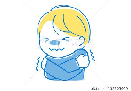 悪寒がして体をさすって寒がる子供のイラスト 132803909