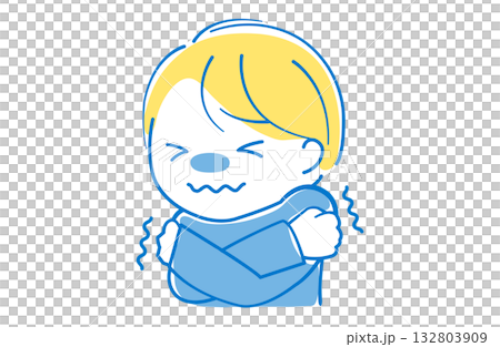 悪寒がして体をさすって寒がる子供のイラスト 132803909