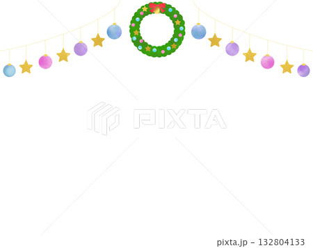 クリスマスリースとオーナメントのガーランドのイラスト 132804133