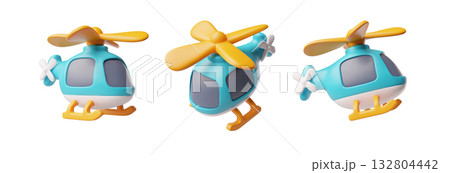 Helicopter view from different angles 3D cartoon plastic style vector icons set, air transport, volume aircraft vehicle Helicopter view from different angles 3D cartoon plastic style vector icons set, air transport, volume aircraft vehicle 132804442