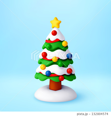 3D Christmas tree with colorful ornaments 132804574