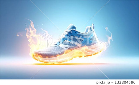 炎をまとうランニングシューズ 高性能・爆速のコンセプトAIイラスト 炎をまとうランニングシューズ 高性能・爆速のコンセプトAIイラスト 132804590