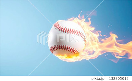 炎をまとう野球ボール 高速・豪速球のイメージAIイラスト 炎をまとう野球ボール 高速・豪速球のイメージAIイラスト 132805015
