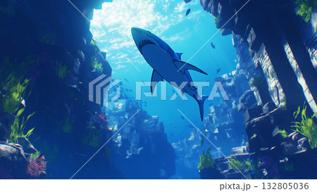 海を泳ぐ鮫 132805036