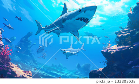 海を泳ぐ鮫 132805038