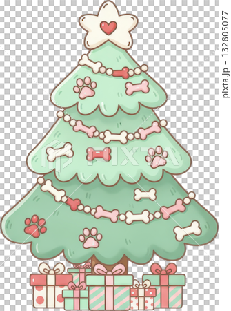 Whimsical Christmas tree with dog themed ornaments and festive gifts Whimsical Christmas tree with dog themed ornaments and festive gifts 132805077