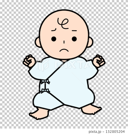 穿著內褲的嬰兒，一臉憂慮 132805204