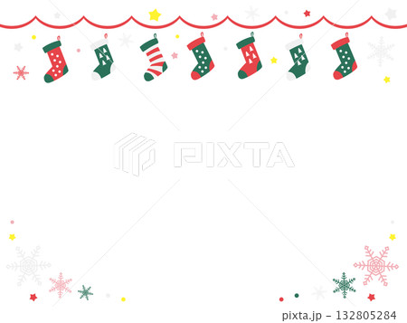 クリスマスソックスが並んだイラストフレーム 132805284